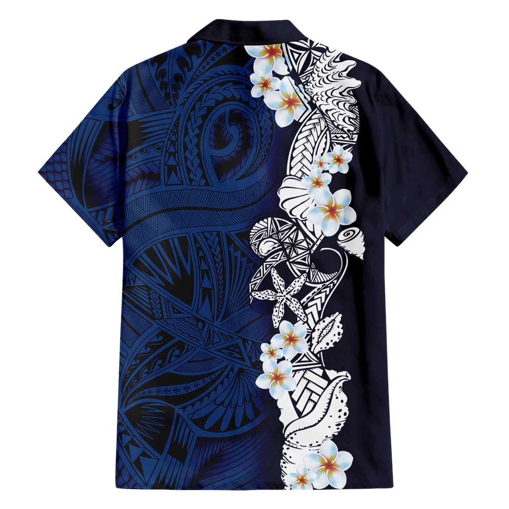 Blue Samoa Tattoo Family Matching Off Shoulder Maxi Dress and Hawaiian Shirt Plumeria Samoan Ocean Tatau Pattern - Polynesian Pride