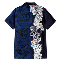 Blue Samoa Tattoo Family Matching Off Shoulder Maxi Dress and Hawaiian Shirt Plumeria Samoan Ocean Tatau Pattern - Polynesian Pride