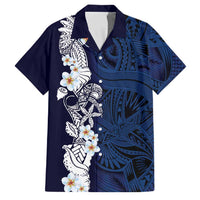 Blue Samoa Tattoo Family Matching Off Shoulder Short Dress and Hawaiian Shirt Plumeria Samoan Ocean Tatau Pattern - Polynesian Pride
