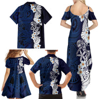 Blue Samoa Tattoo Family Matching Summer Maxi Dress and Hawaiian Shirt Plumeria Samoan Ocean Tatau Pattern - Polynesian Pride