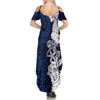 Blue Samoa Tattoo Family Matching Summer Maxi Dress and Hawaiian Shirt Plumeria Samoan Ocean Tatau Pattern - Polynesian Pride