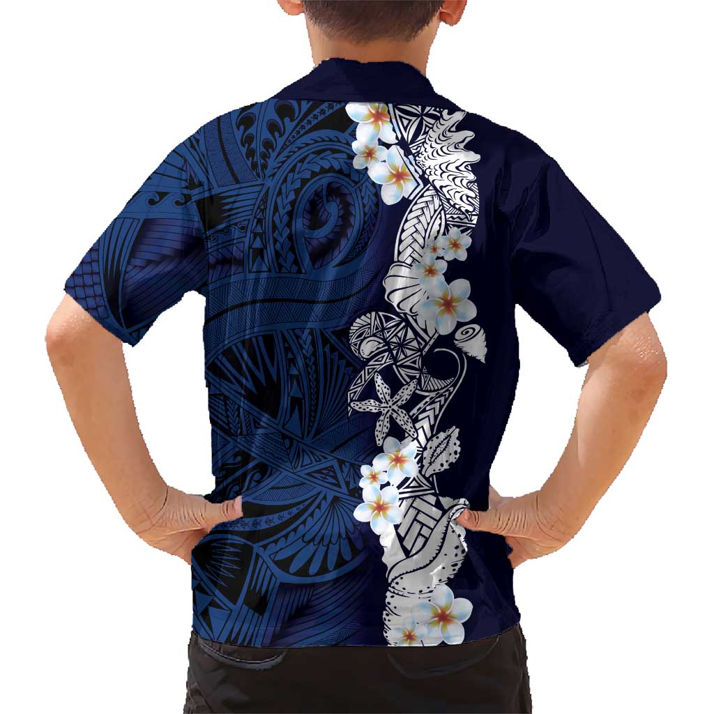Blue Samoa Tattoo Family Matching Tank Maxi Dress and Hawaiian Shirt Plumeria Samoan Ocean Tatau Pattern LT14 - Polynesian Pride