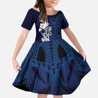 Blue Samoa Tattoo Family Matching Tank Maxi Dress and Hawaiian Shirt Plumeria Samoan Ocean Tatau Pattern LT14 Daughter's Dress Blue - Polynesian Pride
