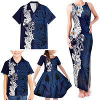 Blue Samoa Tattoo Family Matching Tank Maxi Dress and Hawaiian Shirt Plumeria Samoan Ocean Tatau Pattern LT14 - Polynesian Pride