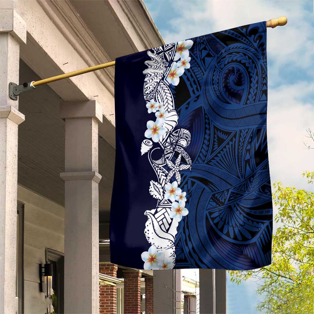 Blue Samoa Tattoo Garden Flag Plumeria Samoan Ocean Tatau Pattern - Polynesian Pride