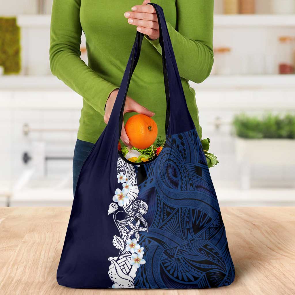 Blue Samoa Tattoo Grocery Bag Plumeria Samoan Ocean Tatau Pattern - Polynesian Pride