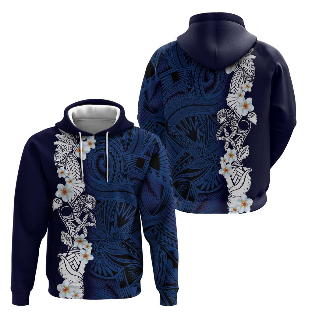 Blue Samoa Tattoo Hoodie Plumeria Samoan Ocean Tatau Pattern - Polynesian Pride