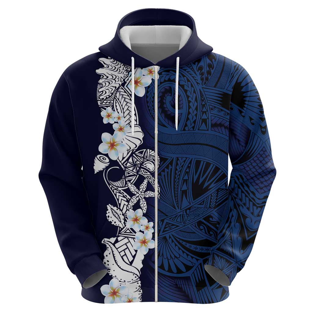 Blue Samoa Tattoo Hoodie Plumeria Samoan Ocean Tatau Pattern - Polynesian Pride
