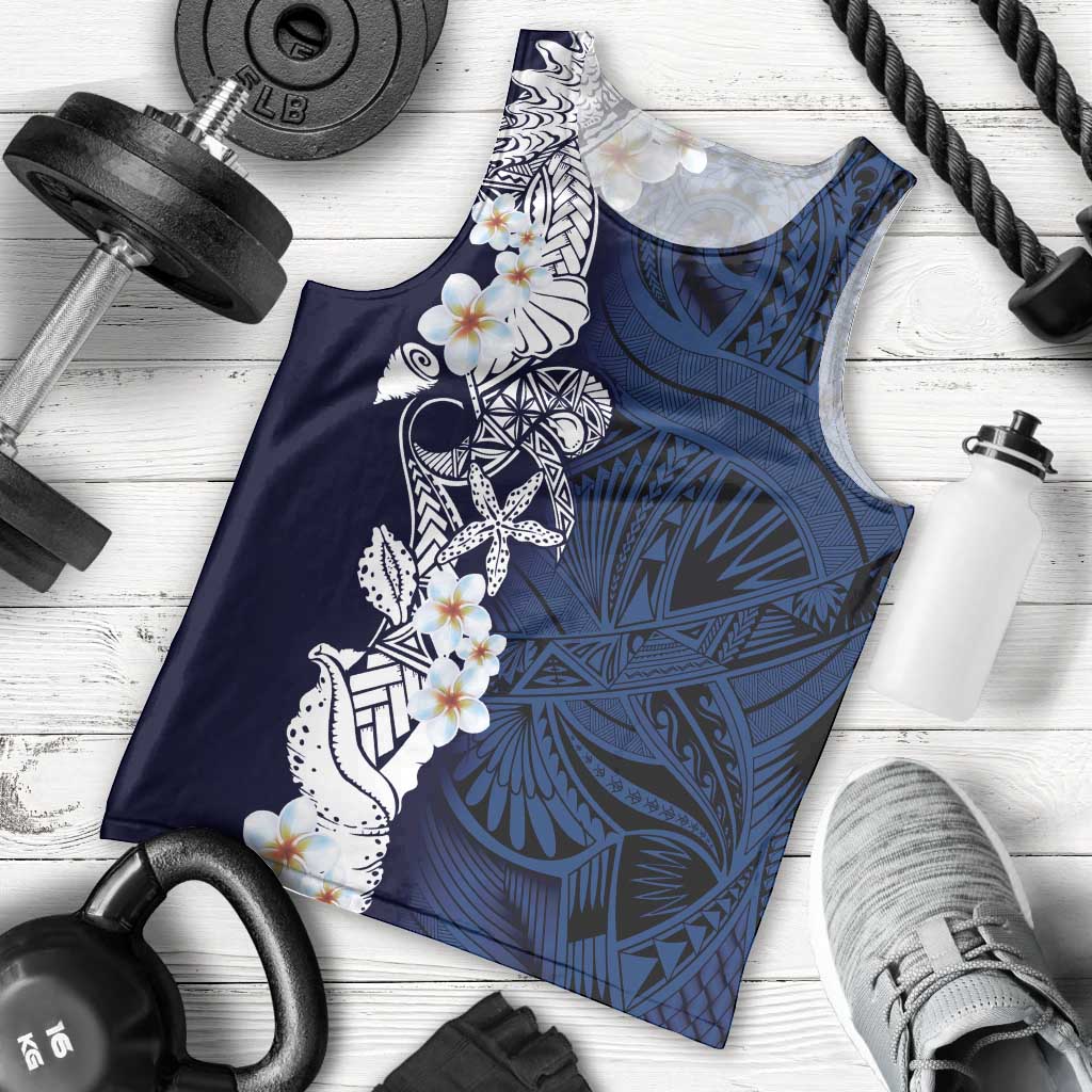 Blue Samoa Tattoo Men Tank Top Plumeria Samoan Ocean Tatau Pattern - Polynesian Pride