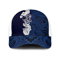 Blue Samoa Tattoo Mesh Trucker Cap Plumeria Samoan Ocean Tatau Pattern - Polynesian Pride
