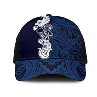 Blue Samoa Tattoo Mesh Trucker Cap Plumeria Samoan Ocean Tatau Pattern - Polynesian Pride