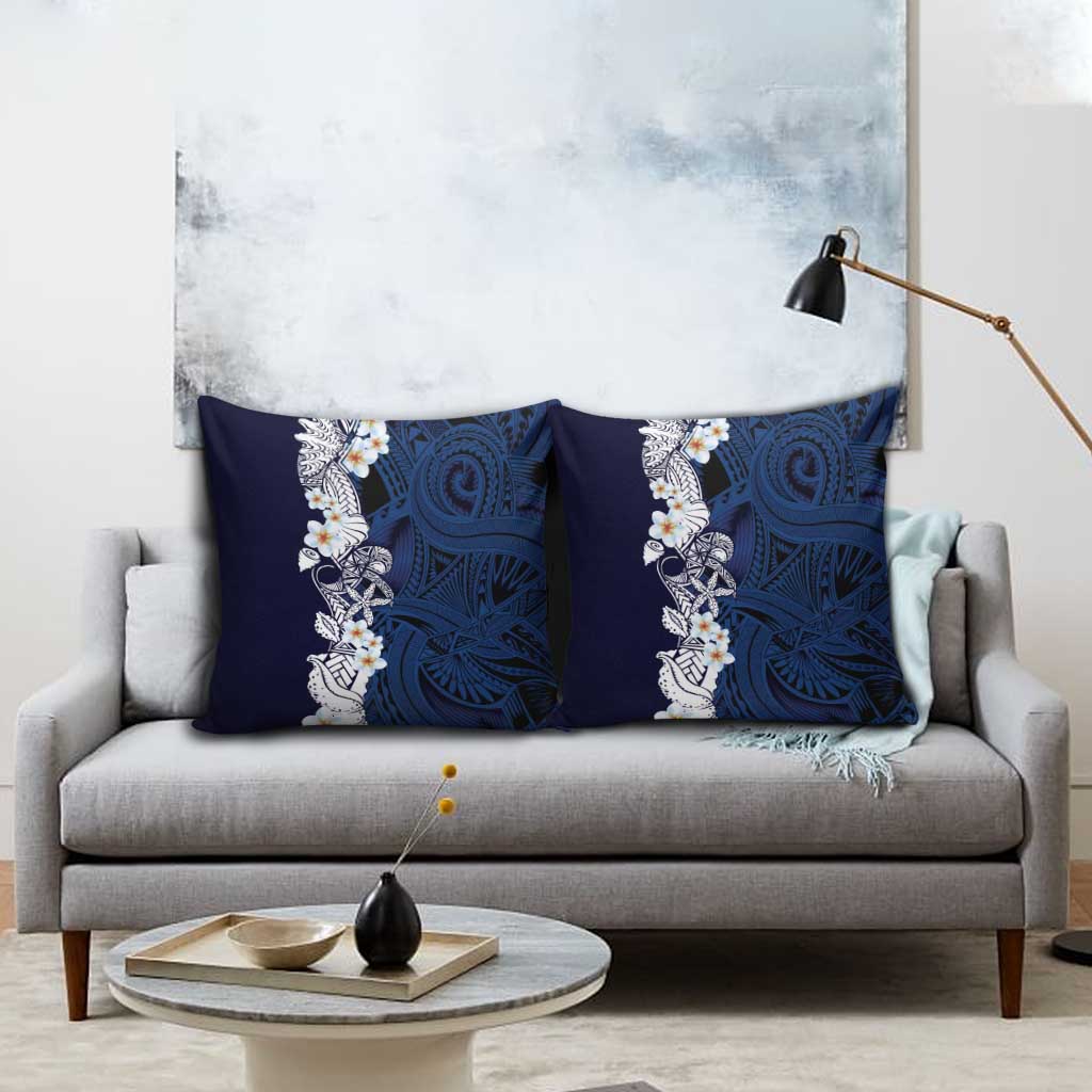 Blue Samoa Tattoo Pillow Cover Plumeria Samoan Ocean Tatau Pattern - Polynesian Pride