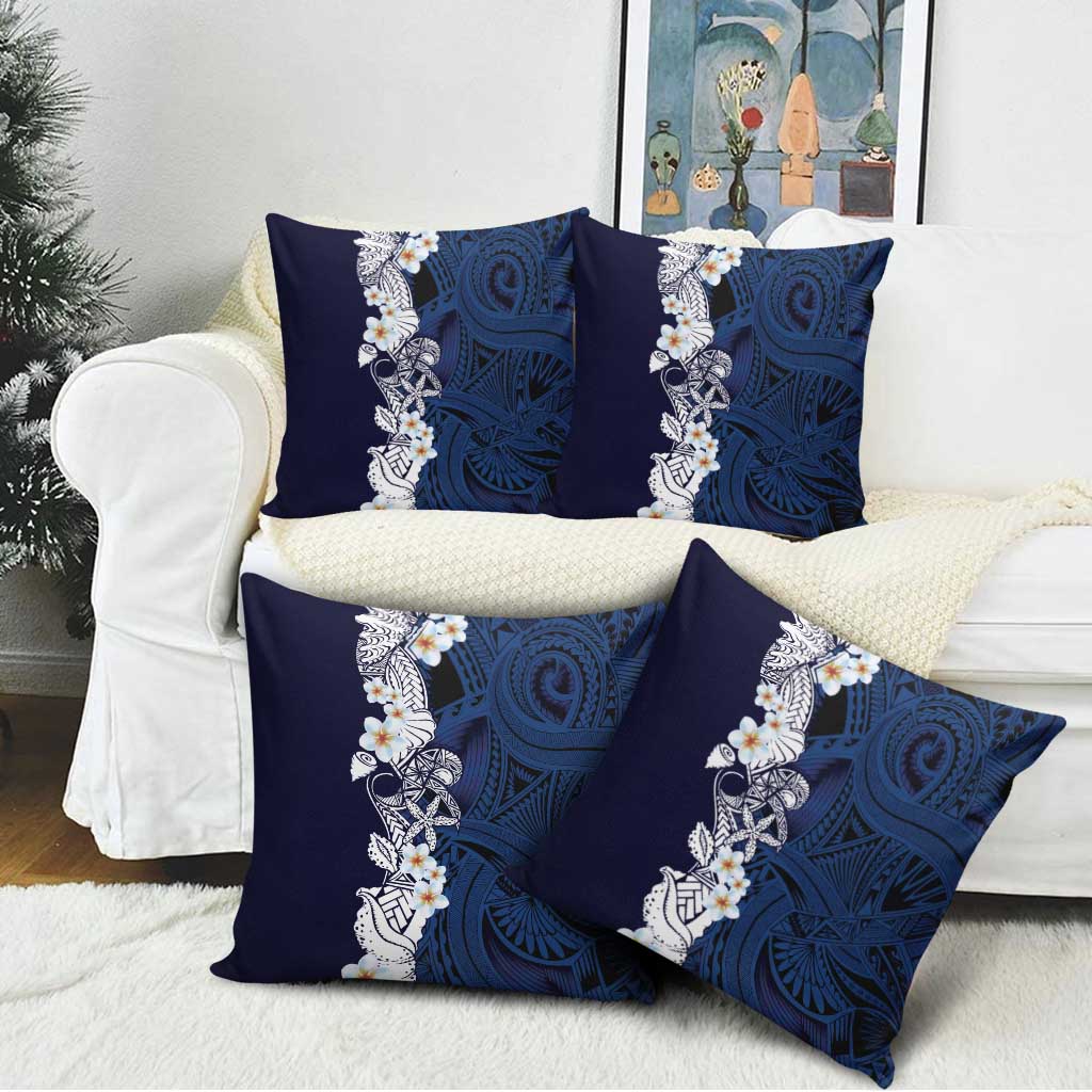 Blue Samoa Tattoo Pillow Cover Plumeria Samoan Ocean Tatau Pattern - Polynesian Pride