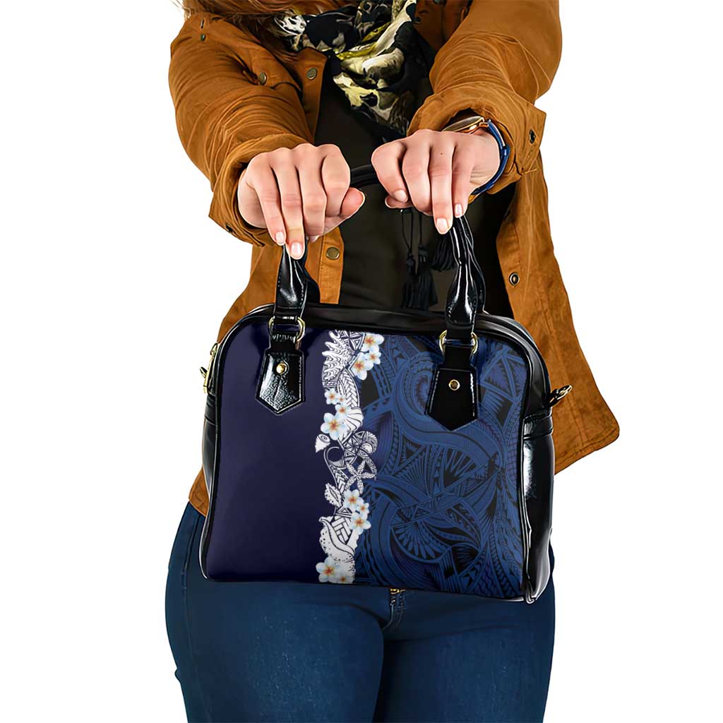 Blue Samoa Tattoo Shoulder Handbag Plumeria Samoan Ocean Tatau Pattern - Polynesian Pride