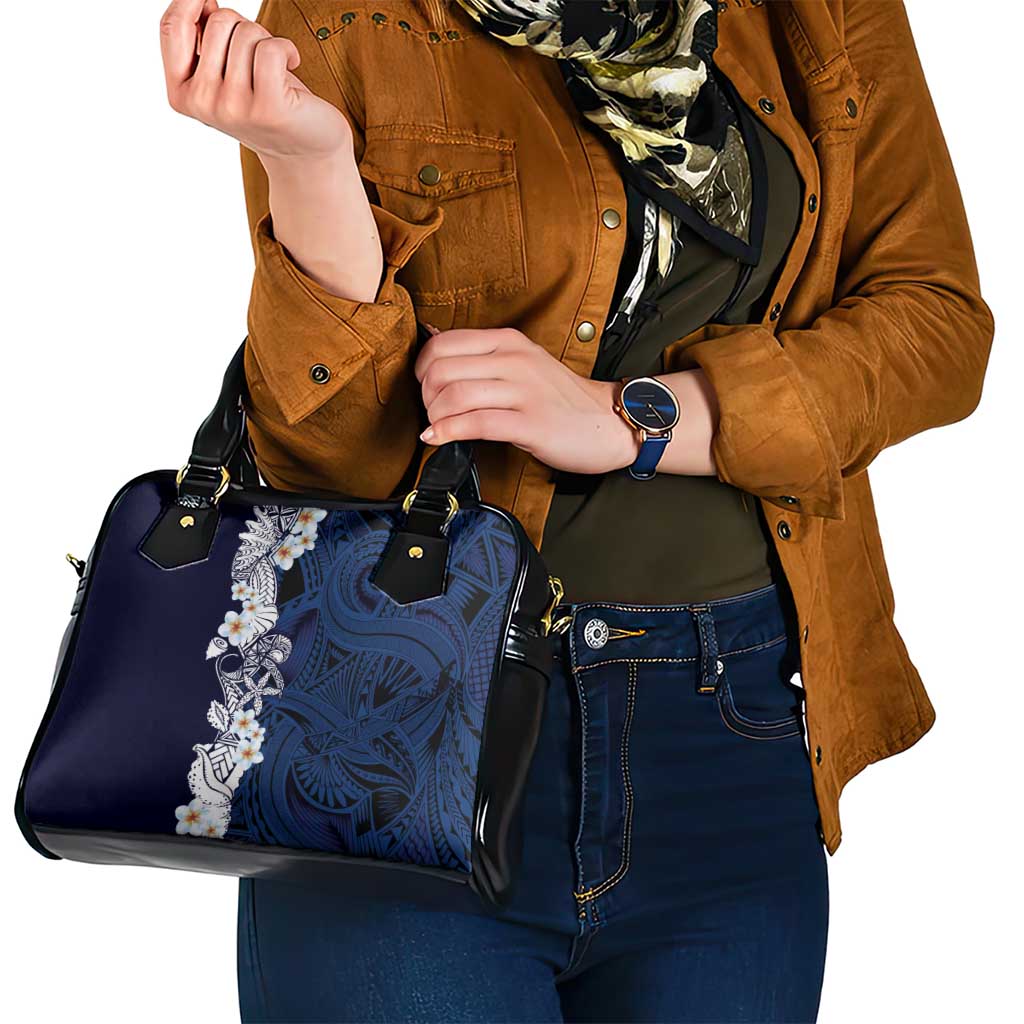 Blue Samoa Tattoo Shoulder Handbag Plumeria Samoan Ocean Tatau Pattern - Polynesian Pride
