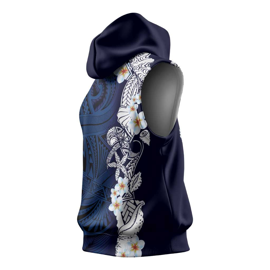 Blue Samoa Tattoo Sleeveless Hoodie Plumeria Samoan Ocean Tatau Pattern - Polynesian Pride