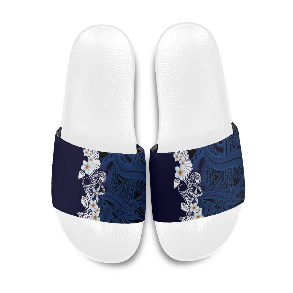 Blue Samoa Tattoo Slide Sandals Plumeria Samoan Ocean Tatau Pattern LT14 Blue - Polynesian Pride