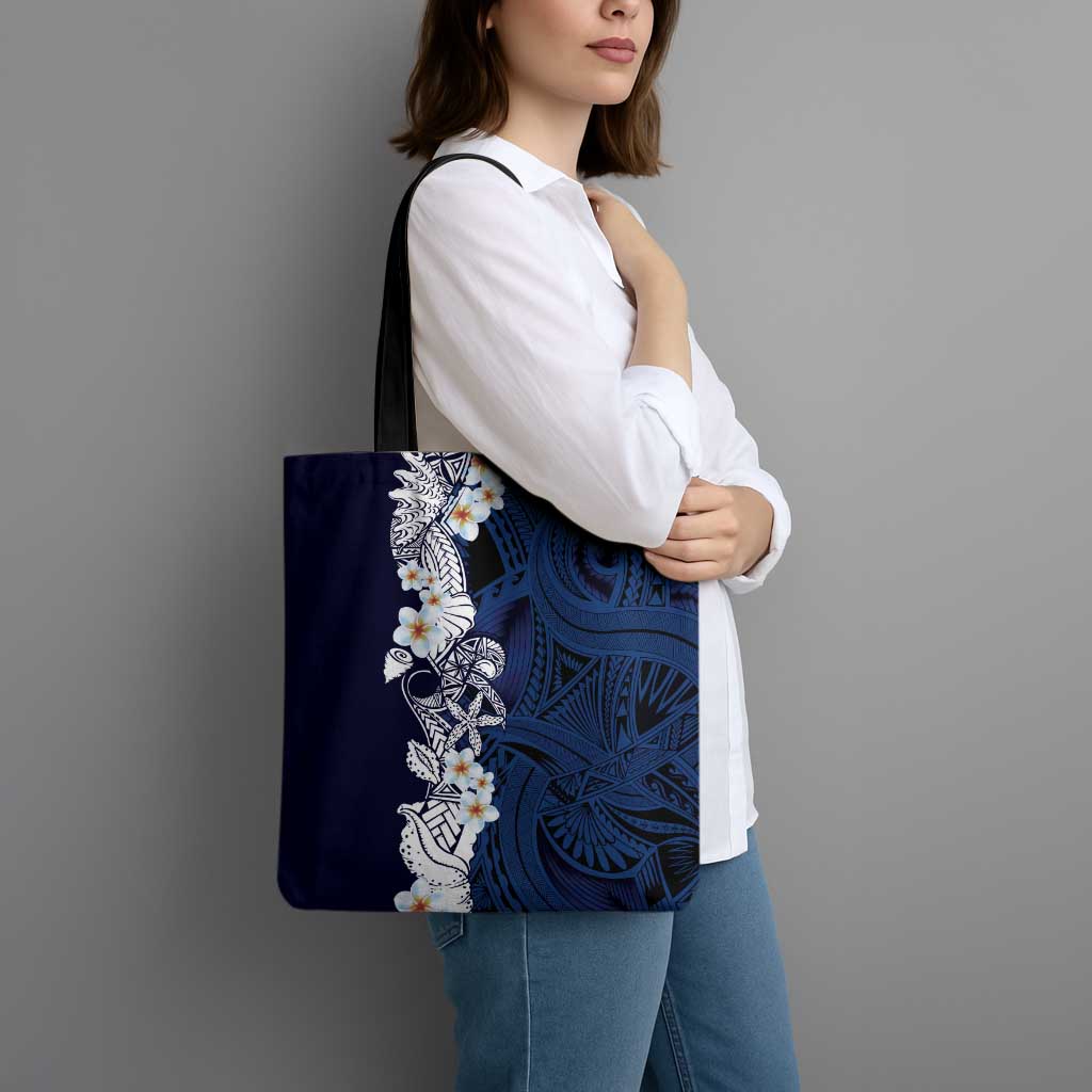 Blue Samoa Tattoo Tote Bag Plumeria Samoan Ocean Tatau Pattern - Polynesian Pride