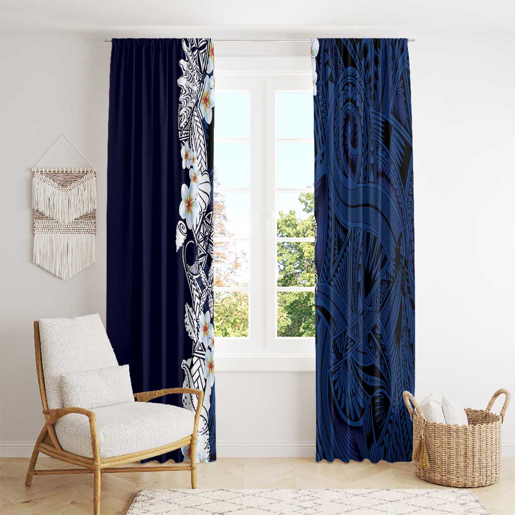 Blue Samoa Tattoo Window Curtain Plumeria Samoan Ocean Tatau Pattern - Polynesian Pride