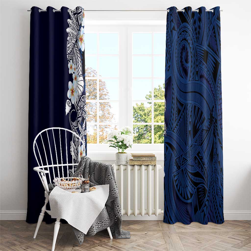 Blue Samoa Tattoo Window Curtain Plumeria Samoan Ocean Tatau Pattern - Polynesian Pride
