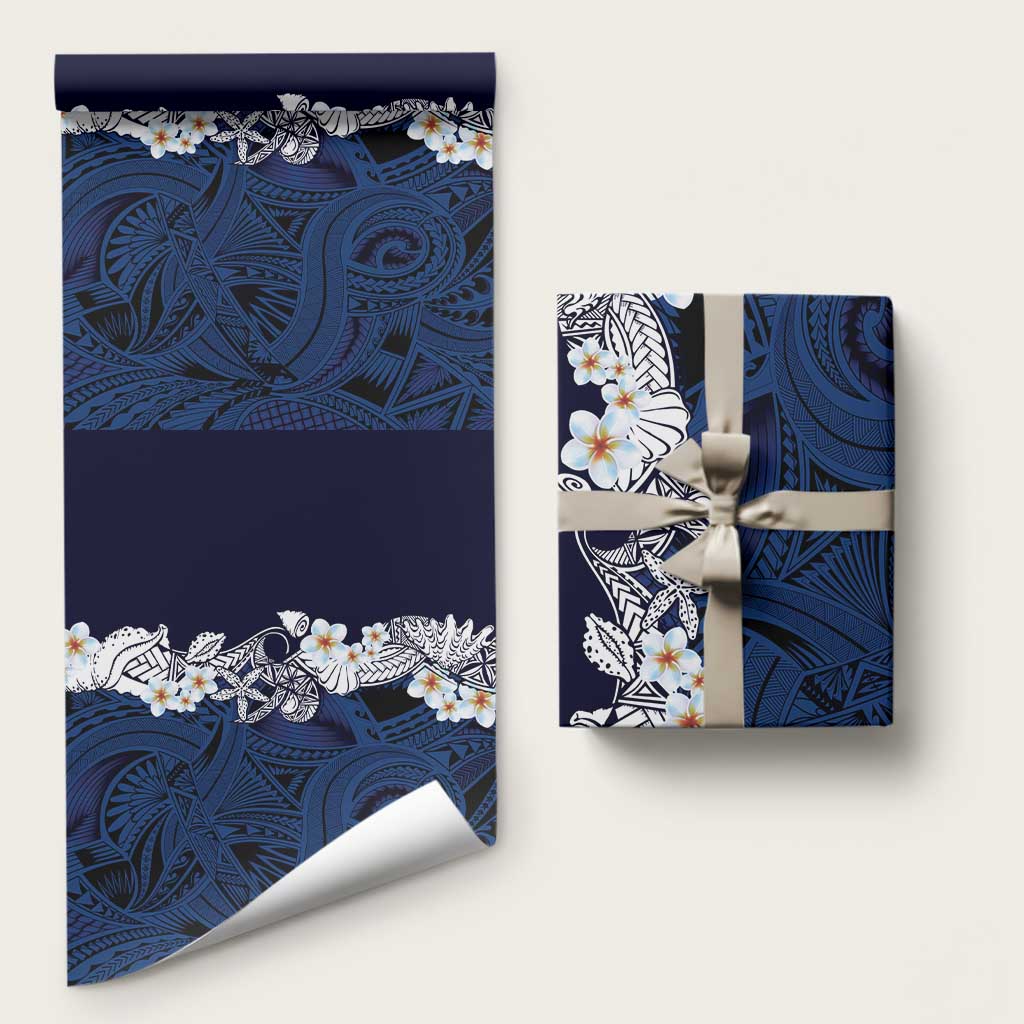 Blue Samoa Tattoo Wrapping Paper Plumeria Samoan Ocean Tatau Pattern - Polynesian Pride