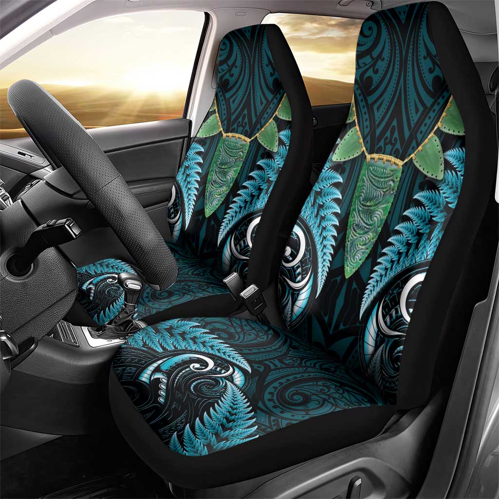 Aotearoa Pounamu Niho Car Seat Cover Silver Fern Mix Maori Pattern - Turquoise LT14 - Polynesian Pride