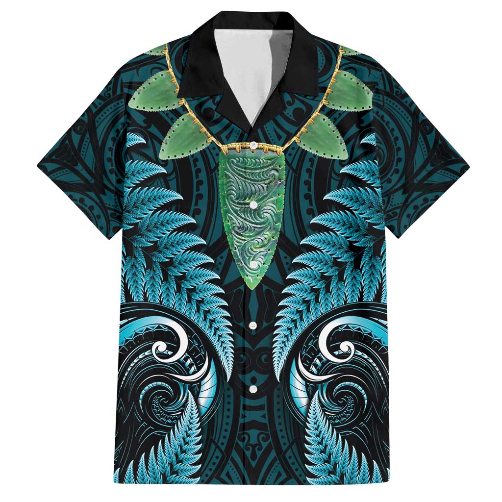 Aotearoa Pounamu Niho Family Matching Long Sleeve Bodycon Dress and Hawaiian Shirt Silver Fern Mix Maori Pattern - Turquoise LT14 Dad's Shirt - Short Sleeve Turquoise - Polynesian Pride