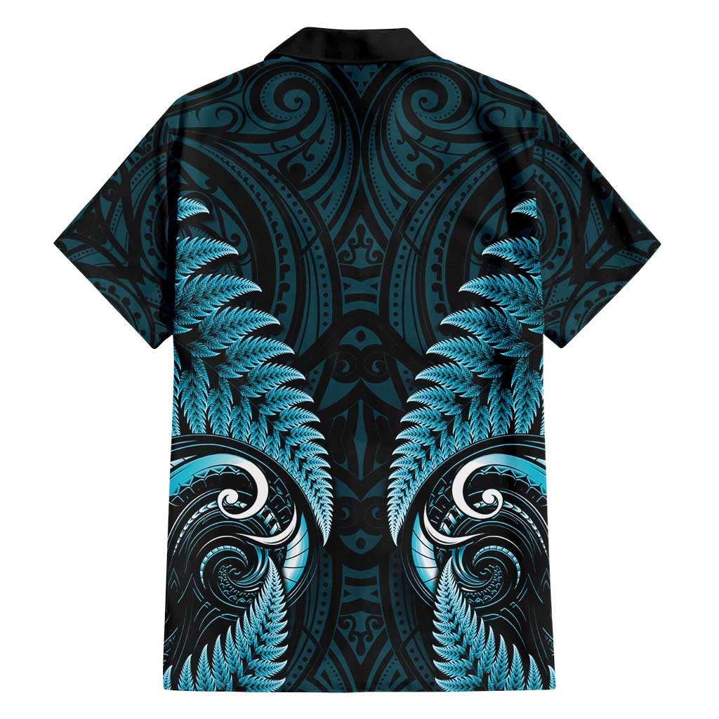 Aotearoa Pounamu Niho Family Matching Long Sleeve Bodycon Dress and Hawaiian Shirt Silver Fern Mix Maori Pattern - Turquoise LT14 - Polynesian Pride