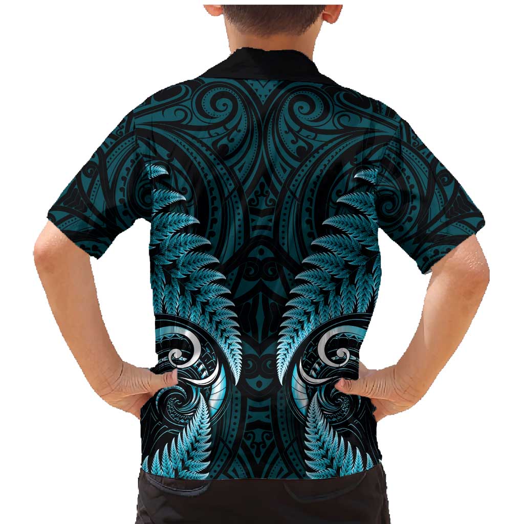 Aotearoa Pounamu Niho Family Matching Mermaid Dress and Hawaiian Shirt Silver Fern Mix Maori Pattern - Turquoise LT14 - Polynesian Pride