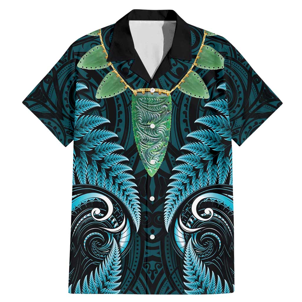 Aotearoa Pounamu Niho Family Matching Mermaid Dress and Hawaiian Shirt Silver Fern Mix Maori Pattern - Turquoise LT14 Dad's Shirt - Short Sleeve Turquoise - Polynesian Pride
