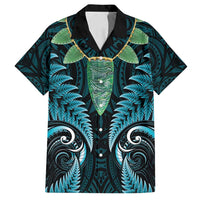 Aotearoa Pounamu Niho Family Matching Summer Maxi Dress and Hawaiian Shirt Silver Fern Mix Maori Pattern - Turquoise