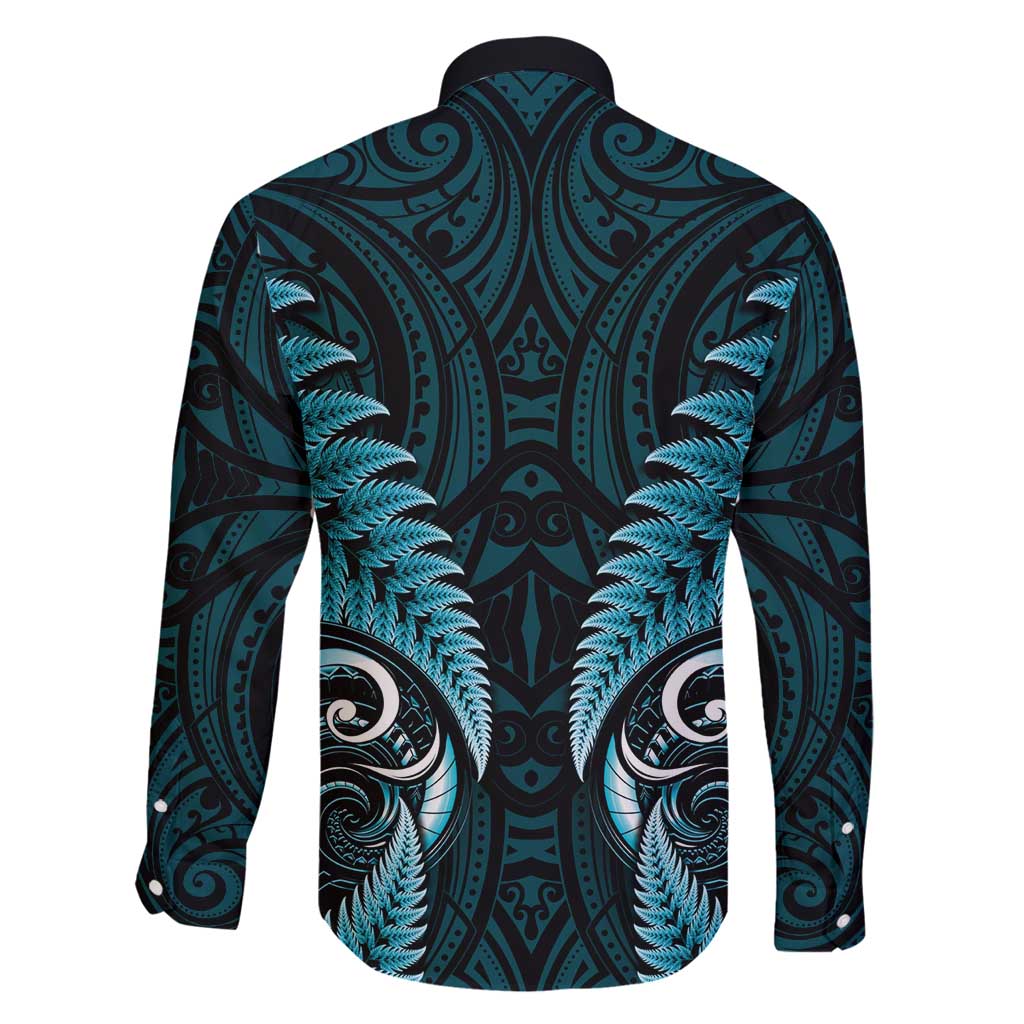 Aotearoa Pounamu Niho Family Matching Tank Maxi Dress and Hawaiian Shirt Silver Fern Mix Maori Pattern - Turquoise LT14 - Polynesian Pride