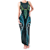 Aotearoa Pounamu Niho Family Matching Tank Maxi Dress and Hawaiian Shirt Silver Fern Mix Maori Pattern - Turquoise LT14 Mom's Dress Turquoise - Polynesian Pride