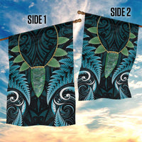 Aotearoa Pounamu Niho Garden Flag Silver Fern Mix Maori Pattern - Turquoise