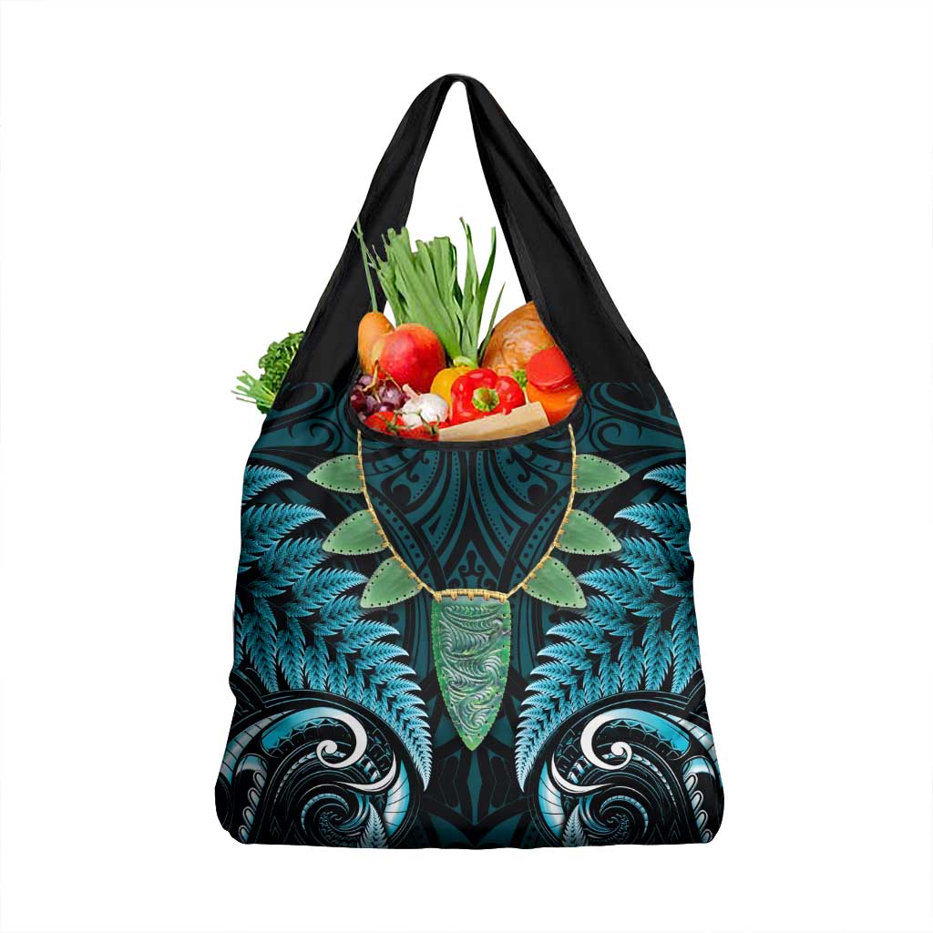 Aotearoa Pounamu Niho Grocery Bag Silver Fern Mix Maori Pattern - Turquoise LT14 1-pack One Size Turquoise - Polynesian Pride