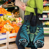 Aotearoa Pounamu Niho Grocery Bag Silver Fern Mix Maori Pattern - Turquoise