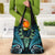Aotearoa Pounamu Niho Grocery Bag Silver Fern Mix Maori Pattern - Turquoise