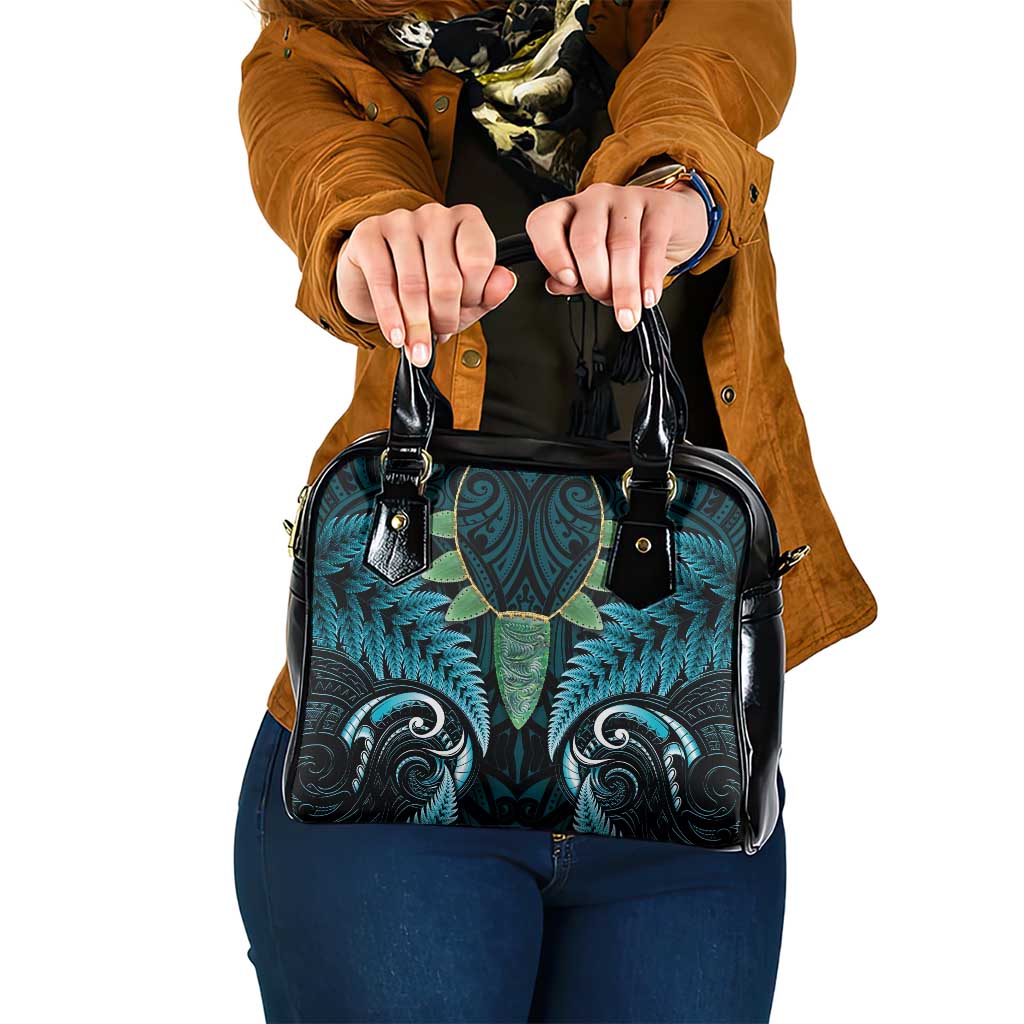 Aotearoa Pounamu Niho Shoulder Handbag Silver Fern Mix Maori Pattern - Turquoise LT14 One Size Turquoise - Polynesian Pride