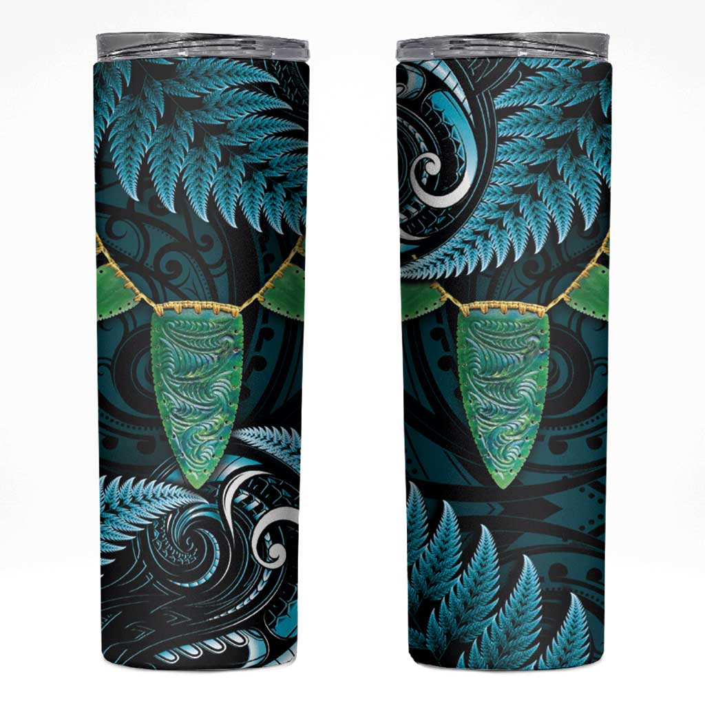 Aotearoa Pounamu Niho Skinny Tumbler Silver Fern Mix Maori Pattern - Turquoise LT14 Turquoise - Polynesian Pride