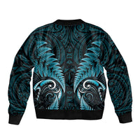 Aotearoa Pounamu Niho Sleeve Zip Bomber Jacket Silver Fern Mix Maori Pattern - Turquoise