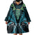 Aotearoa Pounamu Niho Wearable Blanket Hoodie Silver Fern Mix Maori Pattern - Turquoise