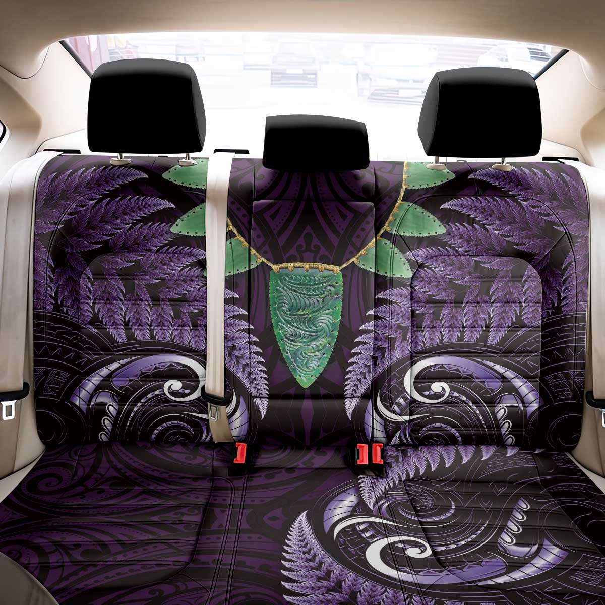 Aotearoa Pounamu Niho Back Car Seat Cover Silver Fern Mix Maori Pattern - Purple LT14 - Polynesian Pride