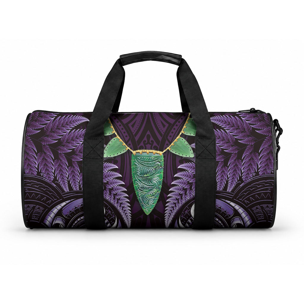 Aotearoa Pounamu Niho Duffle Bag Silver Fern Mix Maori Pattern - Purple LT14 One size Purple - Polynesian Pride