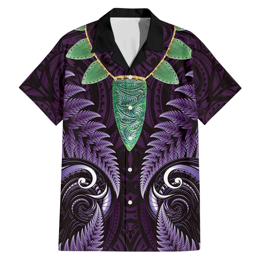 Aotearoa Pounamu Niho Family Matching Mermaid Dress and Hawaiian Shirt Silver Fern Mix Maori Pattern - Purple LT14 Dad's Shirt - Short Sleeve Purple - Polynesian Pride