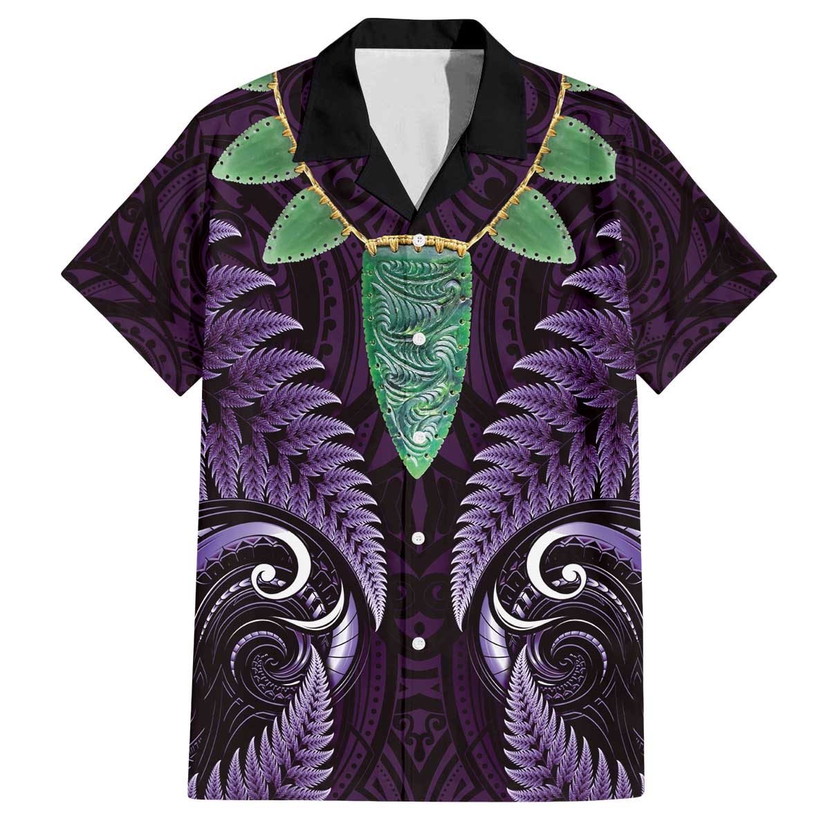 Aotearoa Pounamu Niho Family Matching Off The Shoulder Long Sleeve Dress and Hawaiian Shirt Silver Fern Mix Maori Pattern - Purple LT14 Dad's Shirt - Short Sleeve Purple - Polynesian Pride