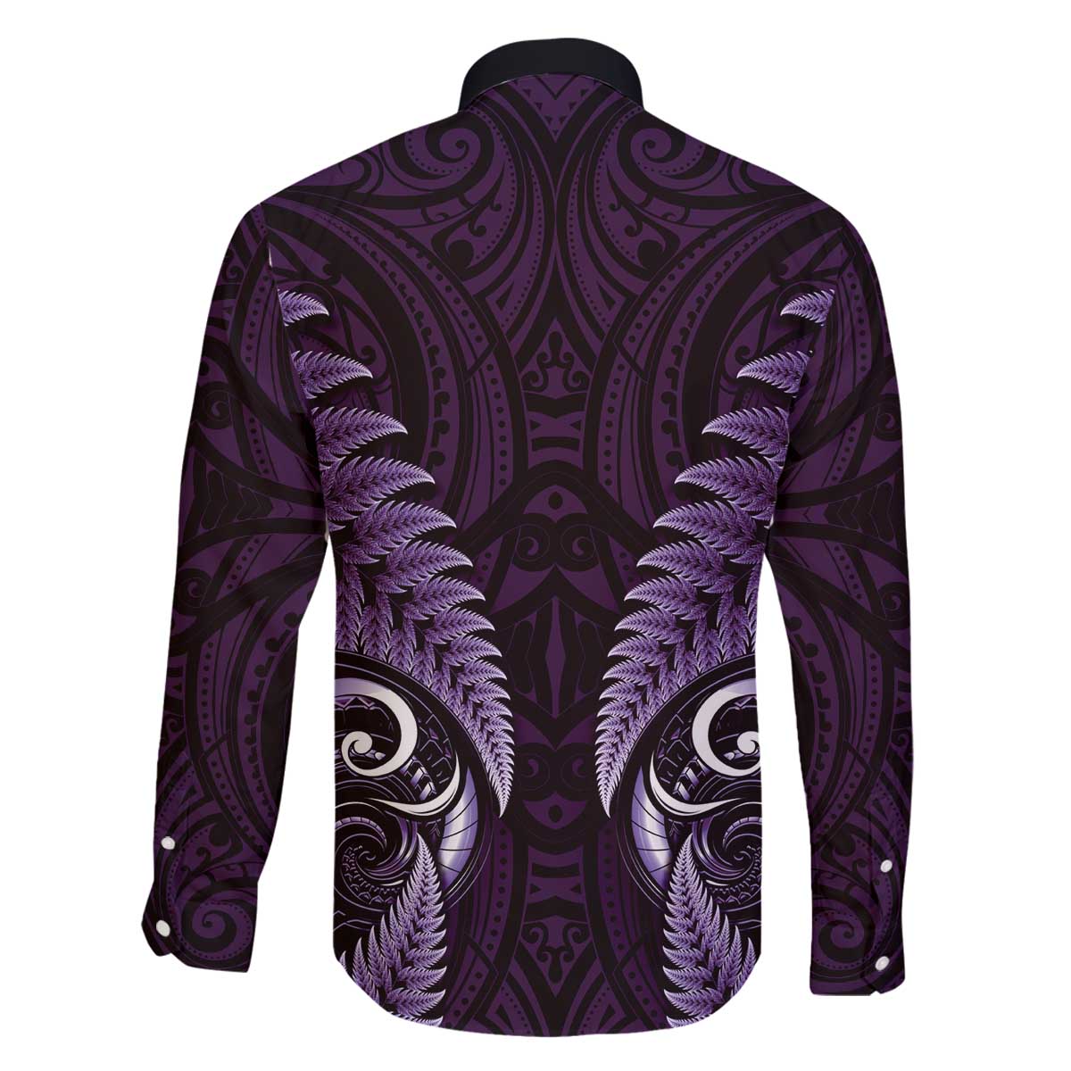 Aotearoa Pounamu Niho Family Matching Off The Shoulder Long Sleeve Dress and Hawaiian Shirt Silver Fern Mix Maori Pattern - Purple LT14 - Polynesian Pride
