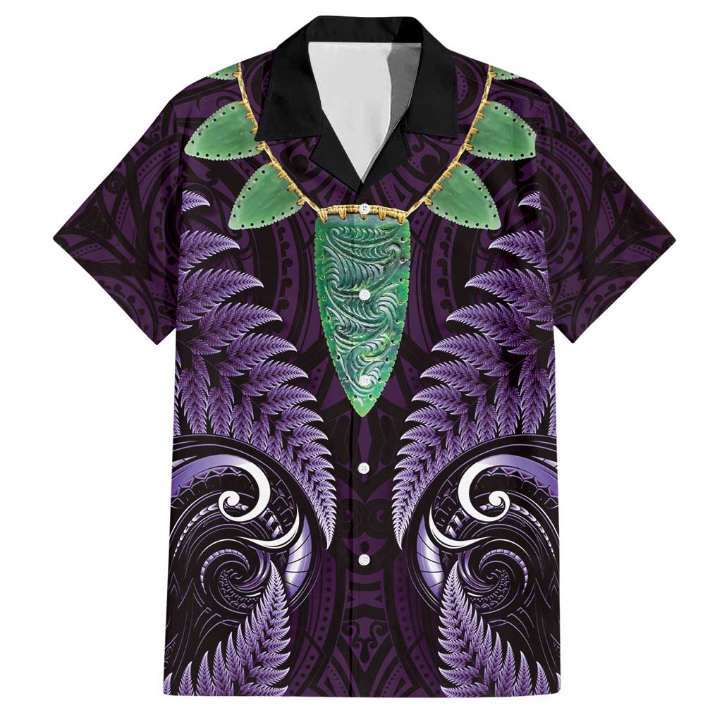 Aotearoa Pounamu Niho Family Matching Short Sleeve Bodycon Dress and Hawaiian Shirt Silver Fern Mix Maori Pattern - Purple LT14 Dad's Shirt - Short Sleeve Purple - Polynesian Pride