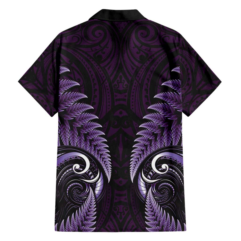 Aotearoa Pounamu Niho Family Matching Short Sleeve Bodycon Dress and Hawaiian Shirt Silver Fern Mix Maori Pattern - Purple LT14 - Polynesian Pride
