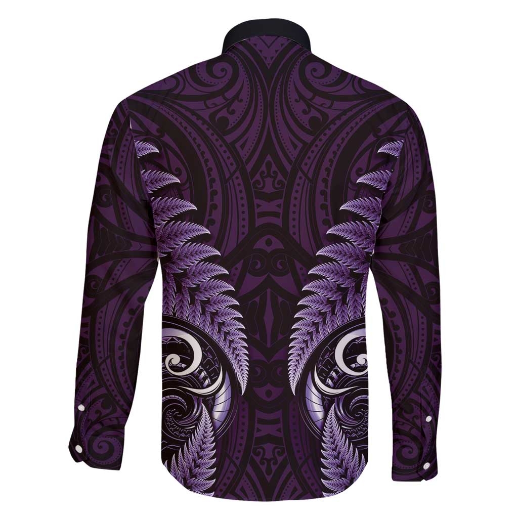 Aotearoa Pounamu Niho Family Matching Short Sleeve Bodycon Dress and Hawaiian Shirt Silver Fern Mix Maori Pattern - Purple LT14 - Polynesian Pride
