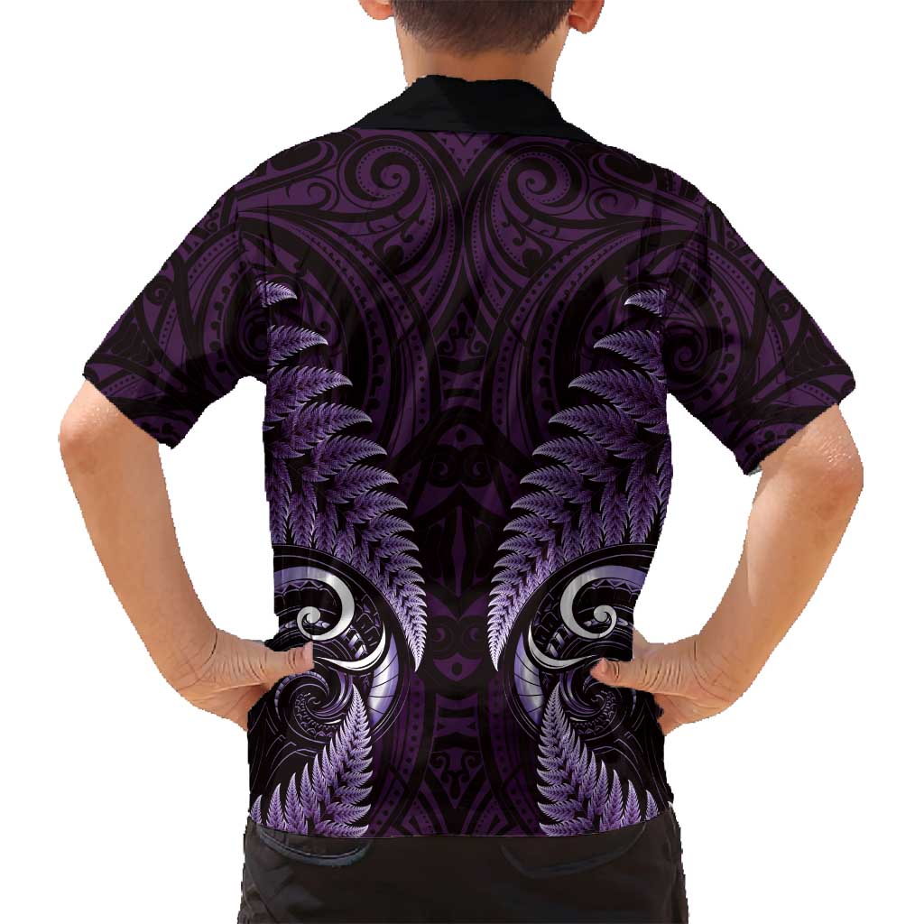 Aotearoa Pounamu Niho Family Matching Summer Maxi Dress and Hawaiian Shirt Silver Fern Mix Maori Pattern - Purple LT14 - Polynesian Pride